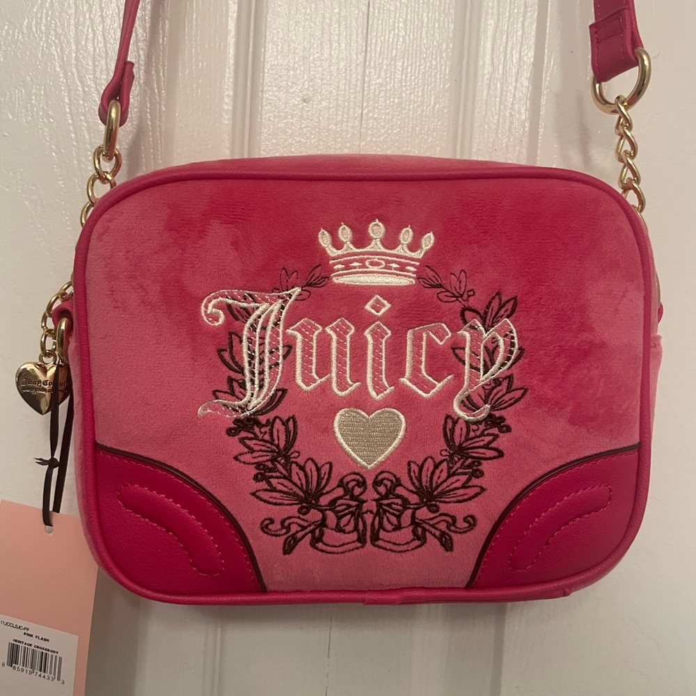 Juicy Couture Pink Flash Heritage Crossbody Velour Bag